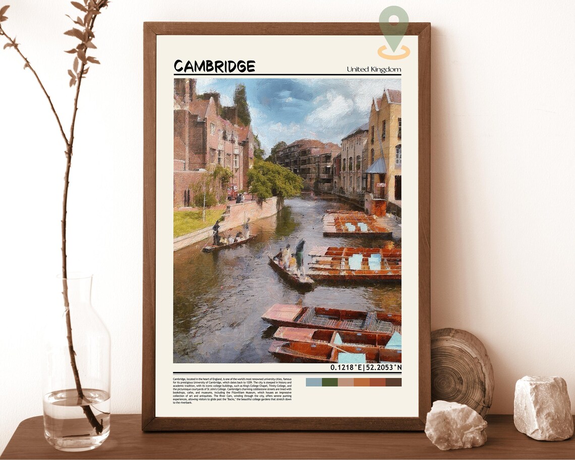 Cambridge England University River Cam Punting Painted Poster