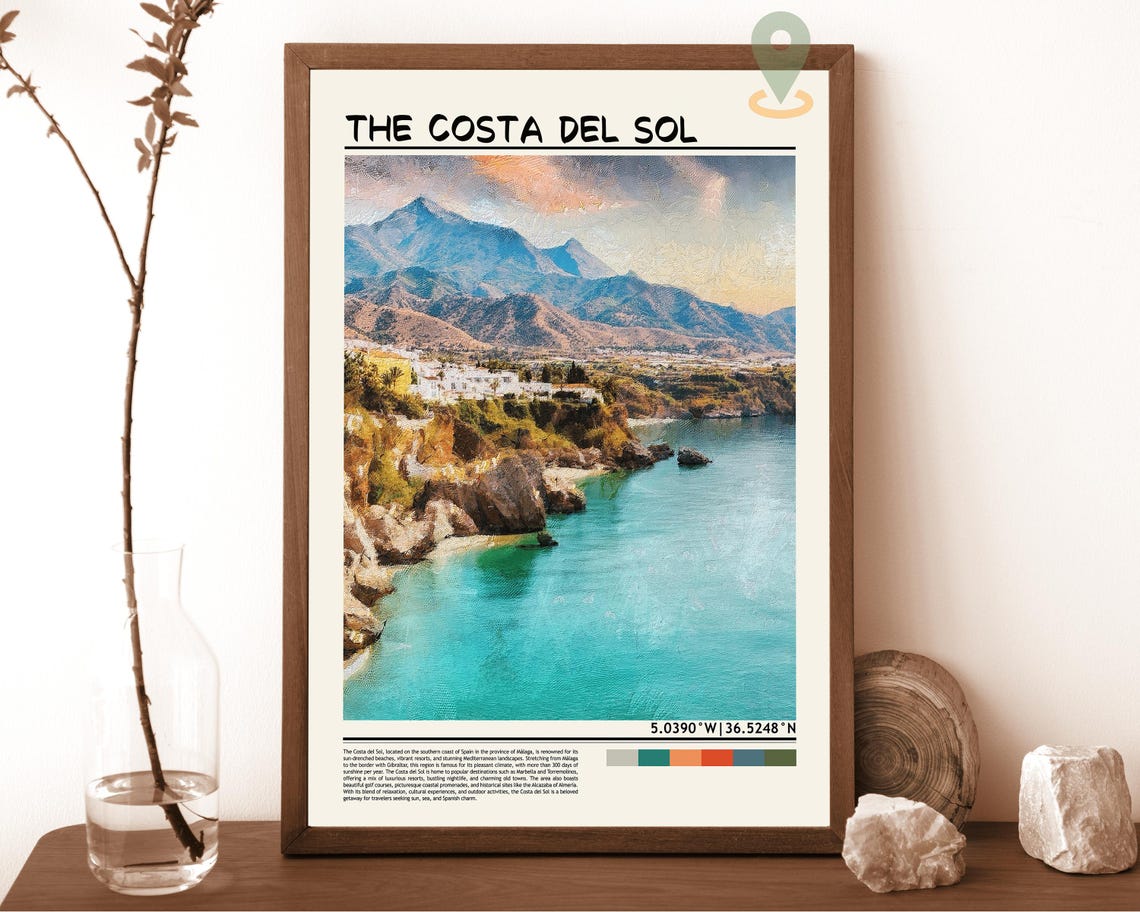 The Costa Del Sol Spain Turquoise Cliffs Coast Travel Poster