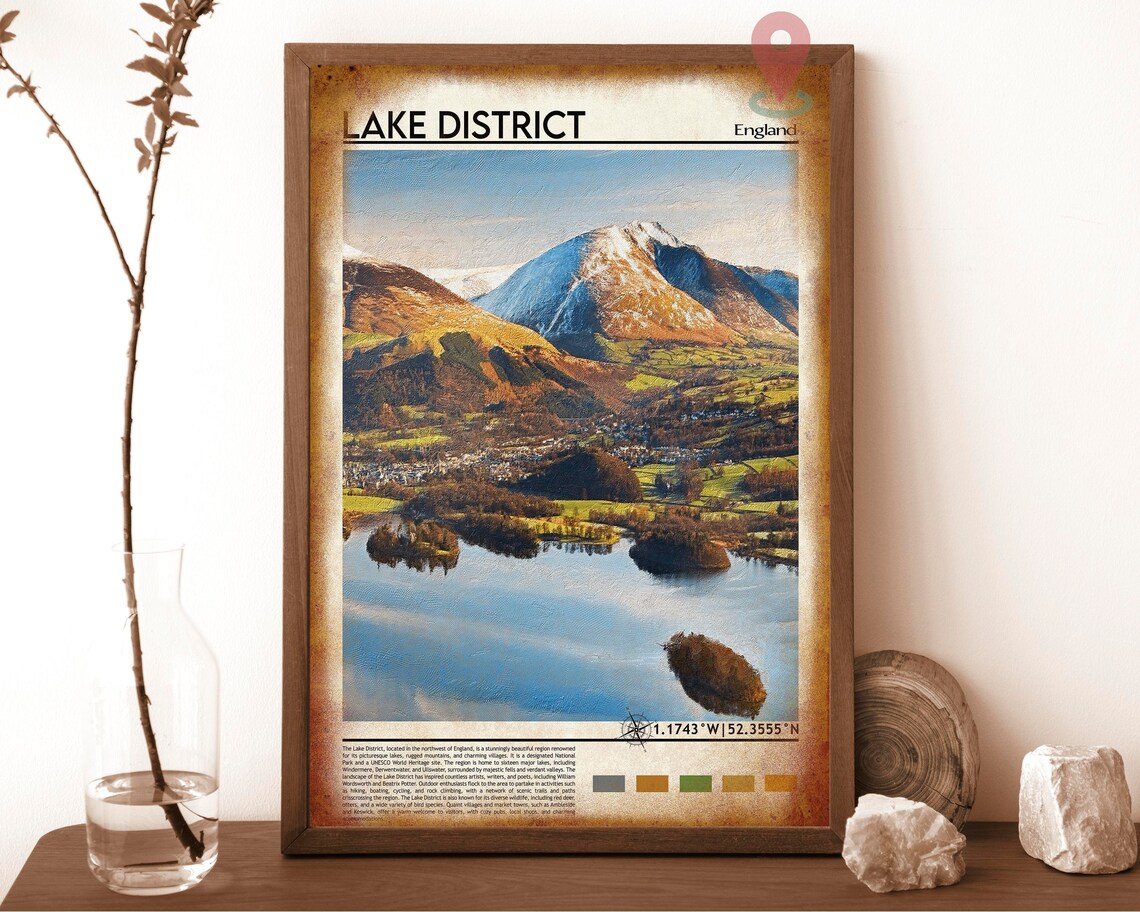 Lake District England Scenic Lakes Mountains Landscape Travel Print - Image 6