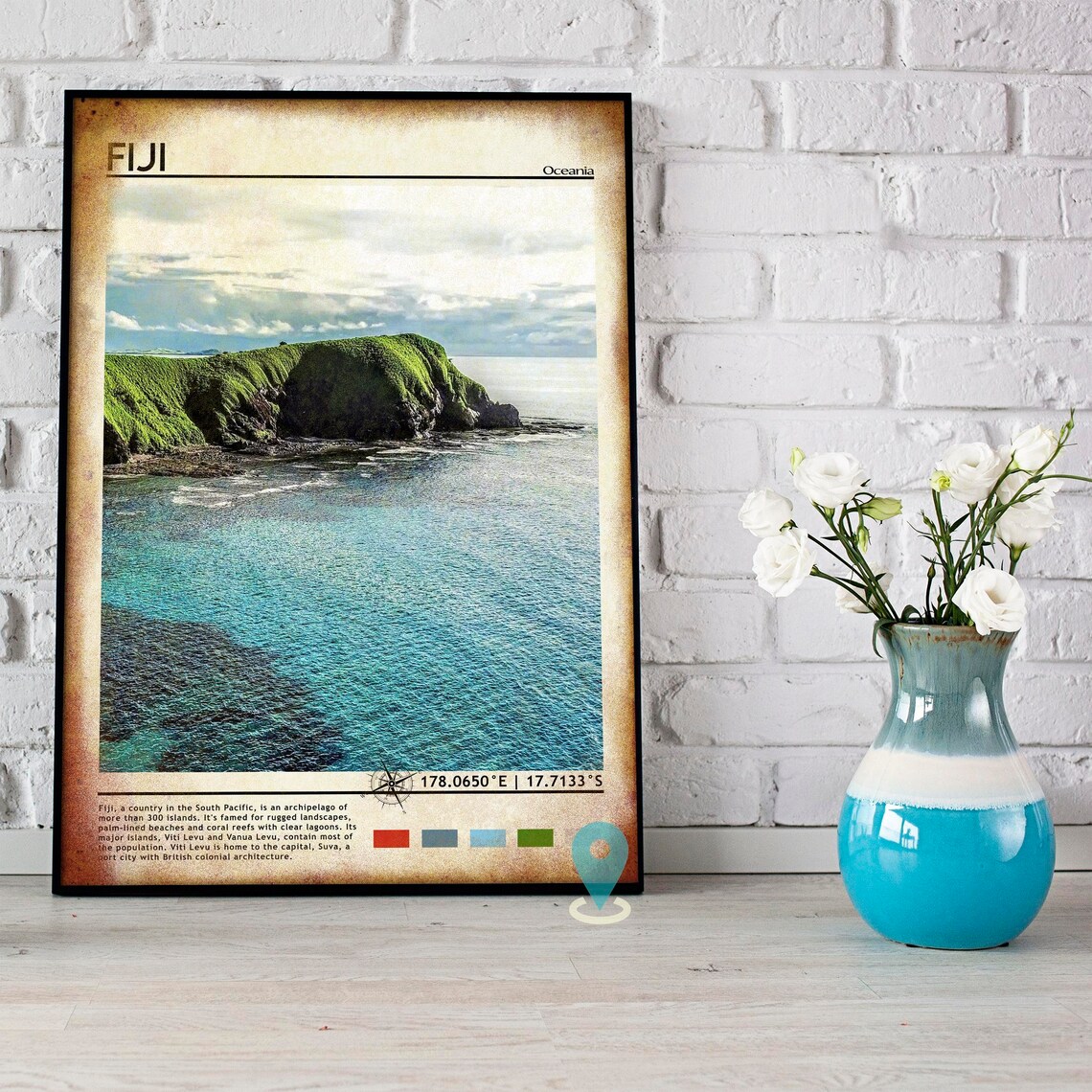 Fiji Oceania Volcanic Cliffs Turquoise Coast View Travel Poster - Image 5