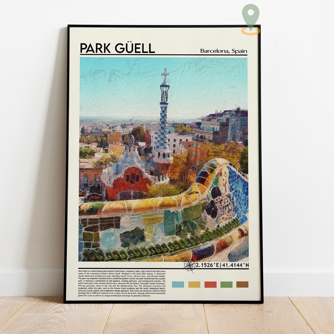Park Guell Barcelona Gaudi Serpent Mosaic Bench Spain Travel Poster - Image 5