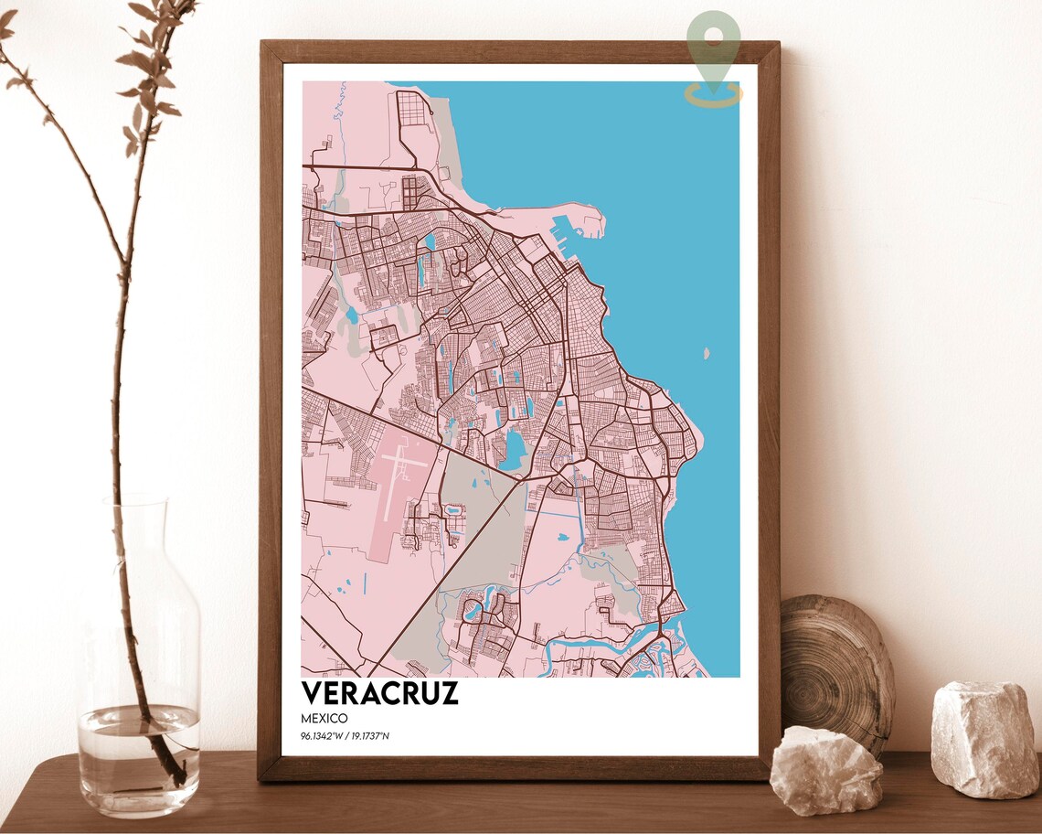 Veracruz Mexico Emerald Green Coastal Street Map Coordinates Poster - Image 5