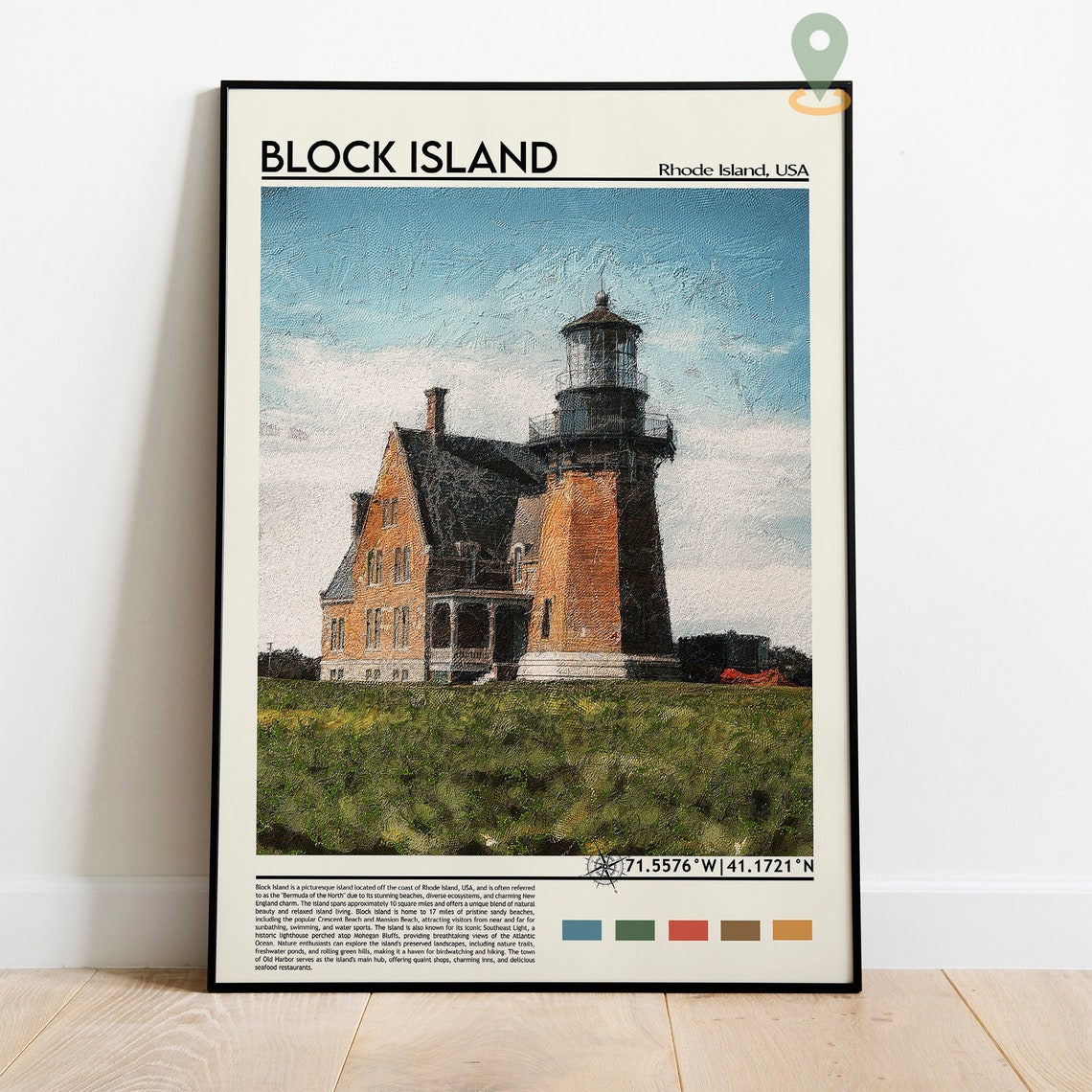 Block Island Lighthouse Rhode Island Vintage Coastal Poster Art - Image 2