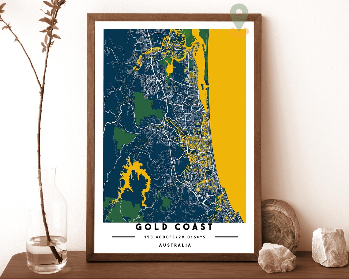 Gold Coast Australia Navy Gold Street Map Surf Coast Art Poster - Image 2