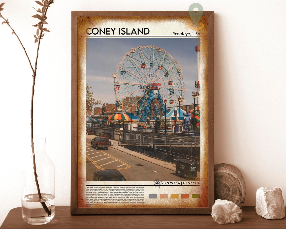 Coney Island Brooklyn Wonder Wheel Amusement Park Travel Poster - Image 6