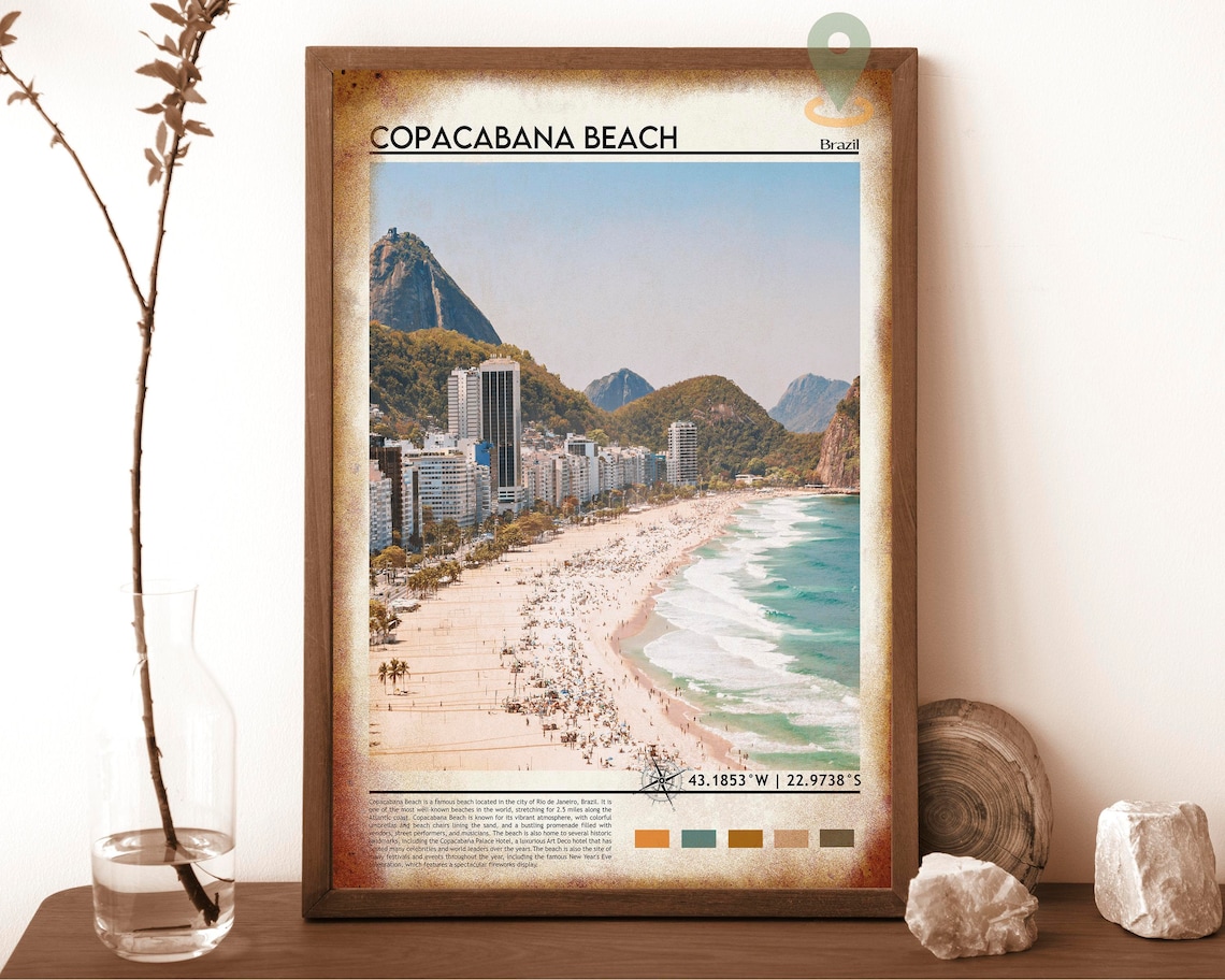 Copacabana Beach Brazil Aerial Coastline Rio Travel Art Poster - Image 6