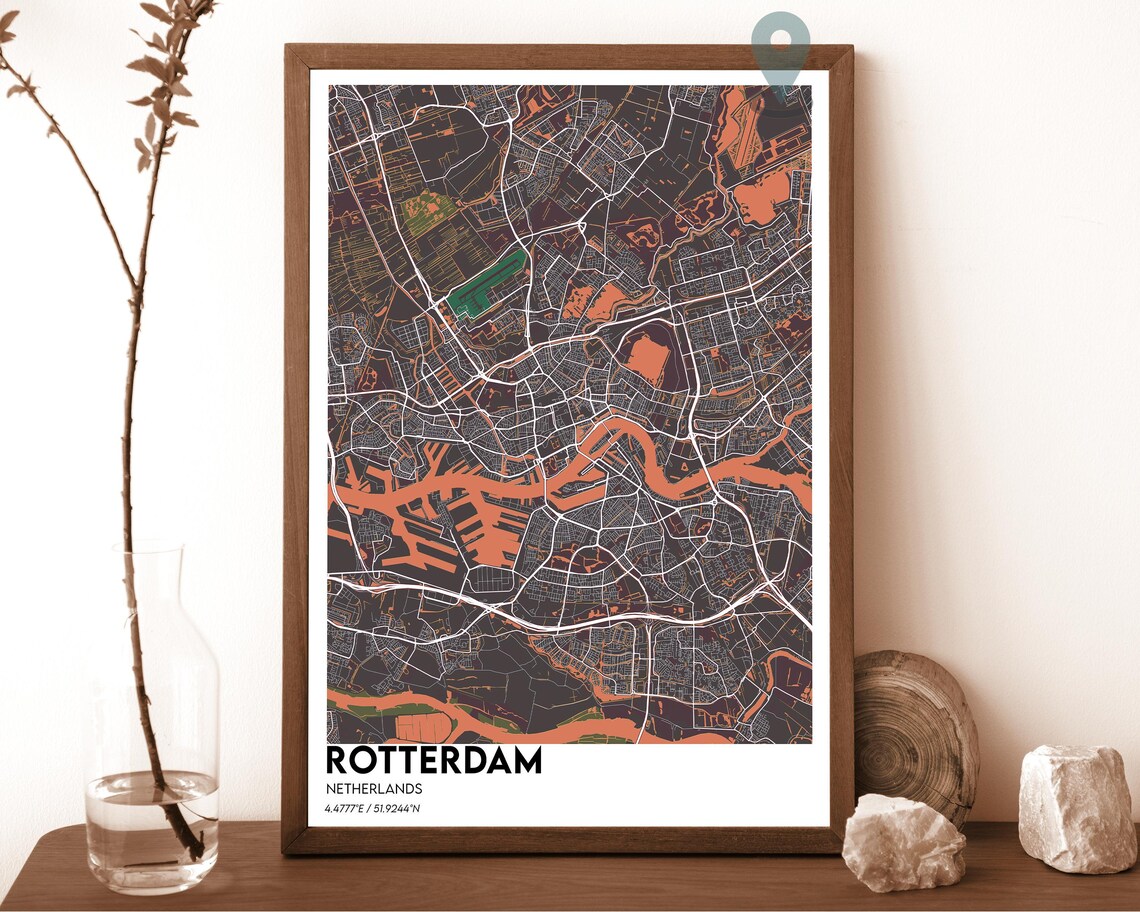 Rotterdam Netherlands Dark Cyan Harbor City Map Home Decor Poster - Image 5