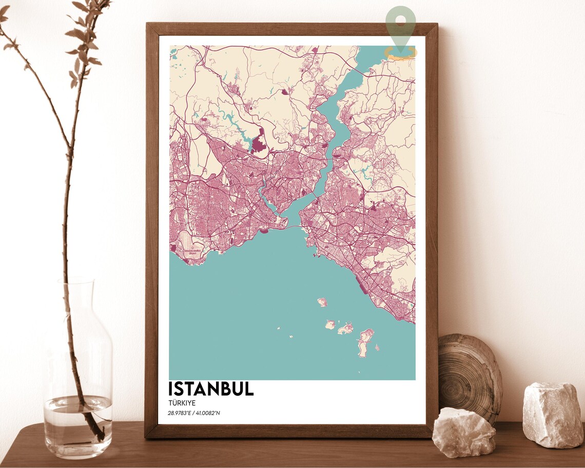 Istanbul Turkiye Bosphorus Strait Rose Minimalist City Map Poster