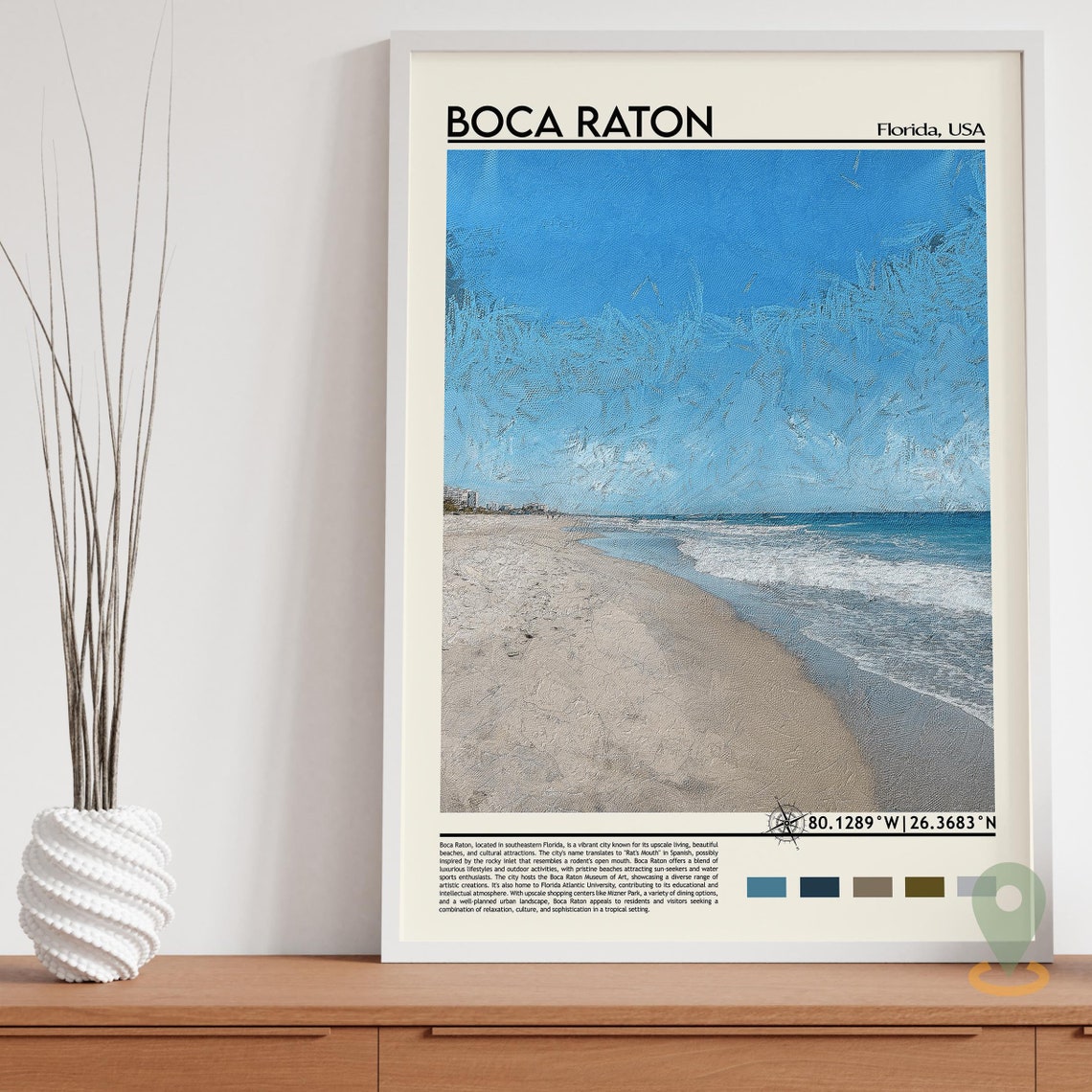 Boca Raton Florida Sunny Sandy Beach Ocean Waves Painterly Art Poster - Image 5