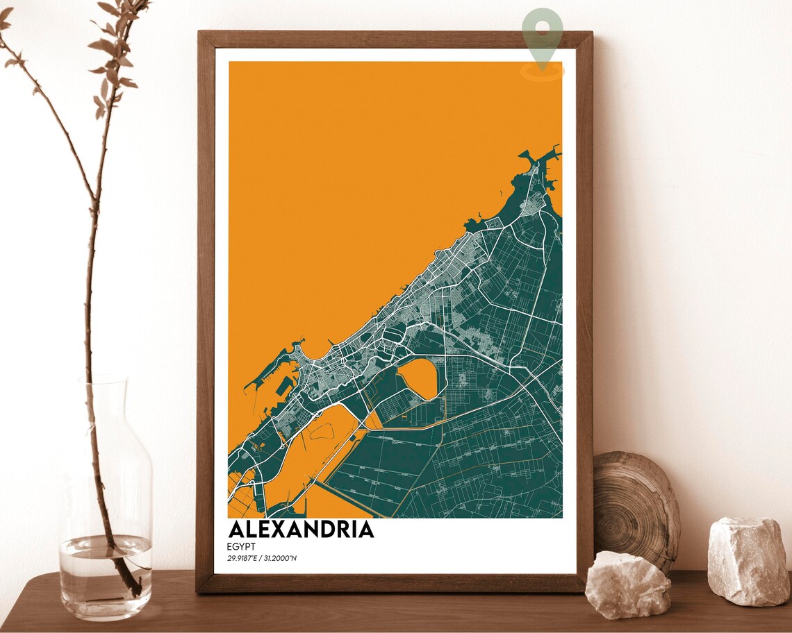 Alexandria Egypt Coastal Peach Glow Night City Street Map Poster - Image 3