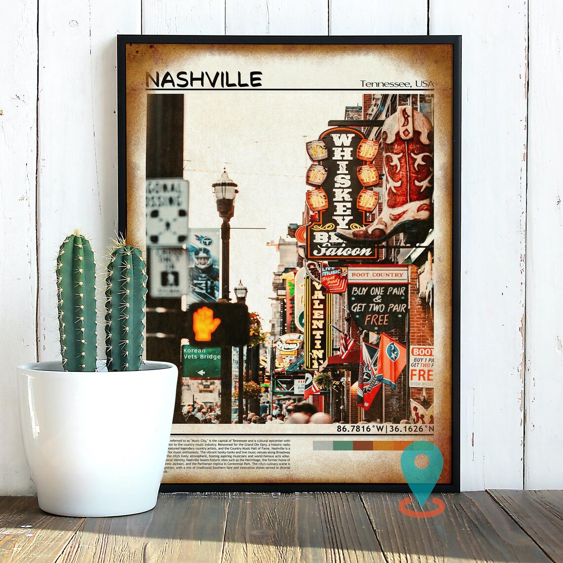 Nashville Tennessee Broadway Neon Honky Tonk Boot Sign Travel Poster - Image 5