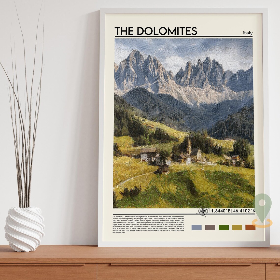 The Dolomites Italy Jagged Alpine Peaks Village Valley Travel Poster - Image 5