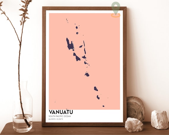 Vanuatu South Pacific Peach Archipelago Navy Island Map Poster