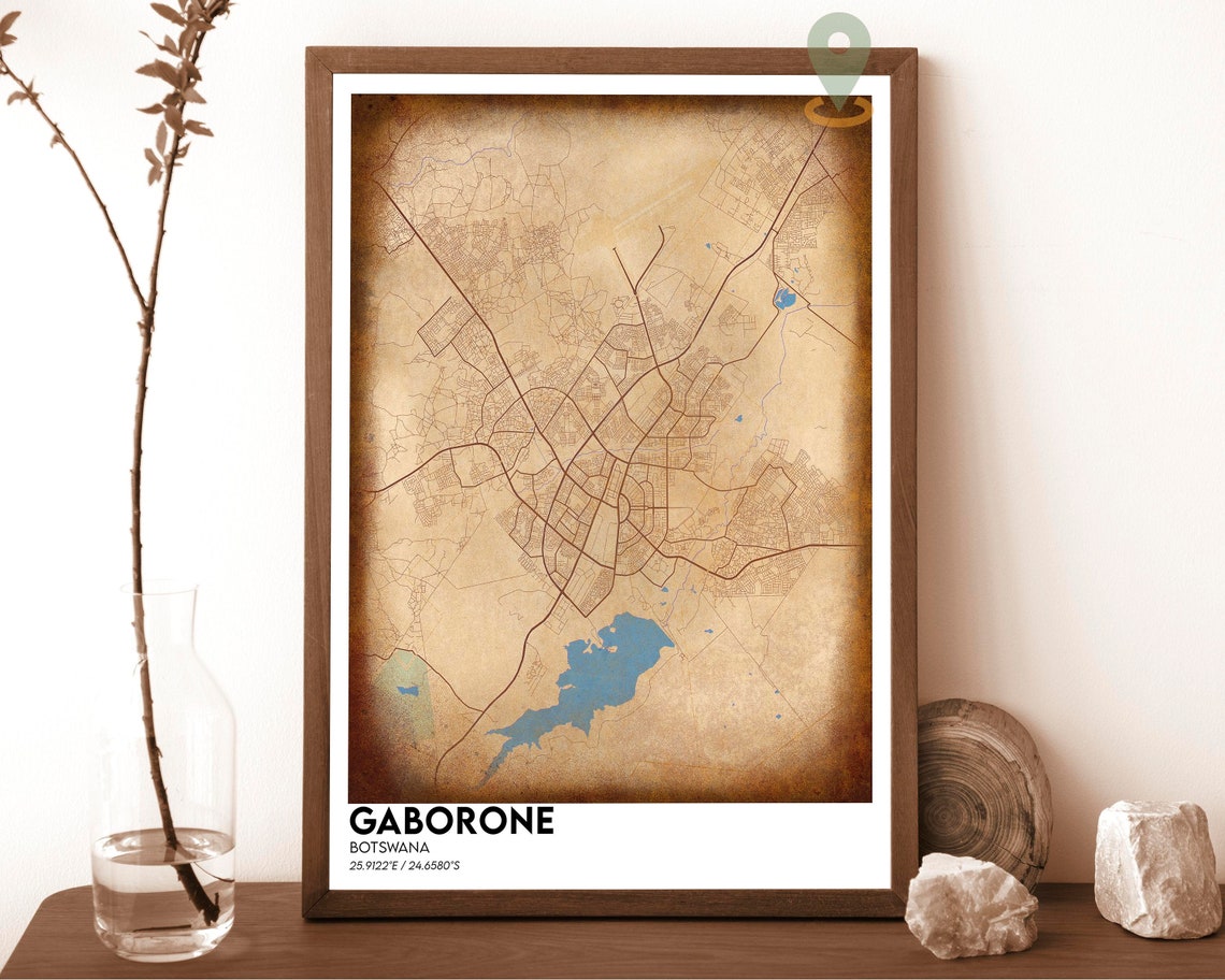 Gaborone Botswana Dark City Map White Streets Blue Water Poster - Image 3