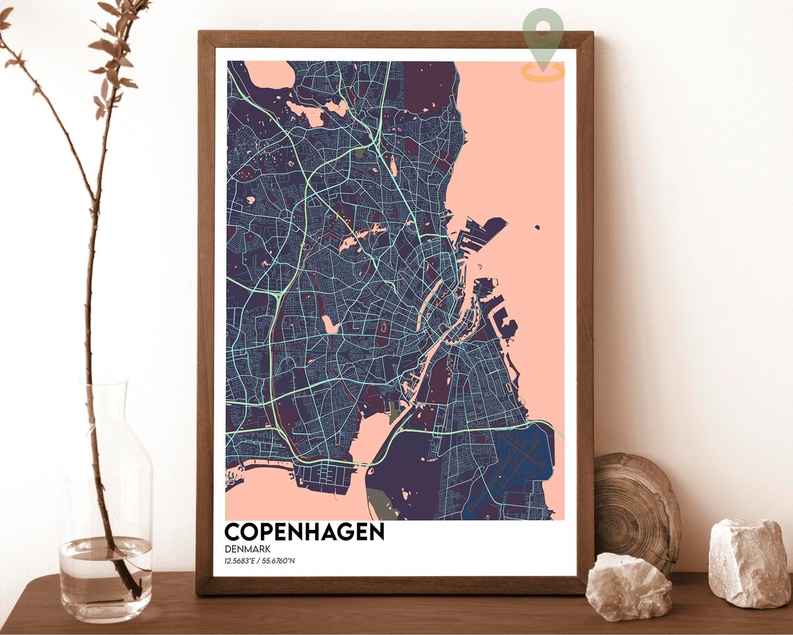Copenhagen Denmark Street Map Orange Modern Art Print for Scandinavian Homes - Image 6