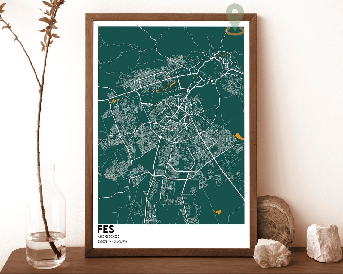 Fes Map Fes Map Print Fes Personalized Map Fes Wall Art Fes Travel Poster Fes Poster Fes Photo Fes Poster Print Fes Morocco Art - Image 4