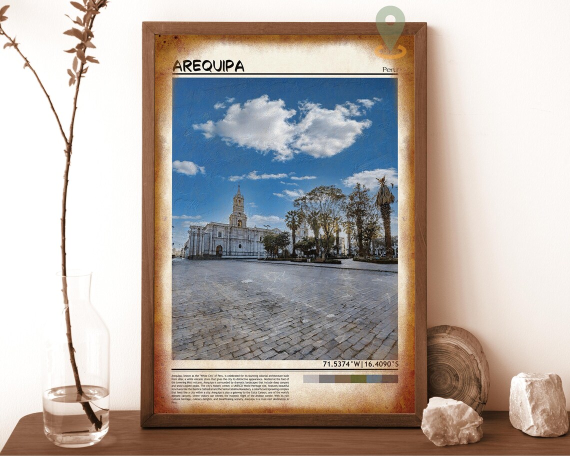 Arequipa Peru White Colonial Cathedral Plaza Vintage Travel Poster - Image 6