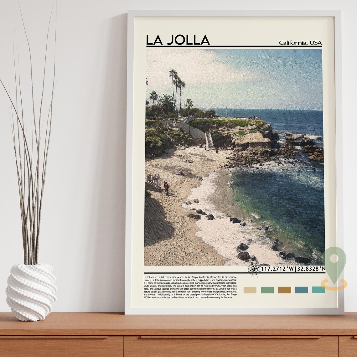 La Jolla California Sandy Cove Beach Cliffs Palms Travel Poster - Image 5