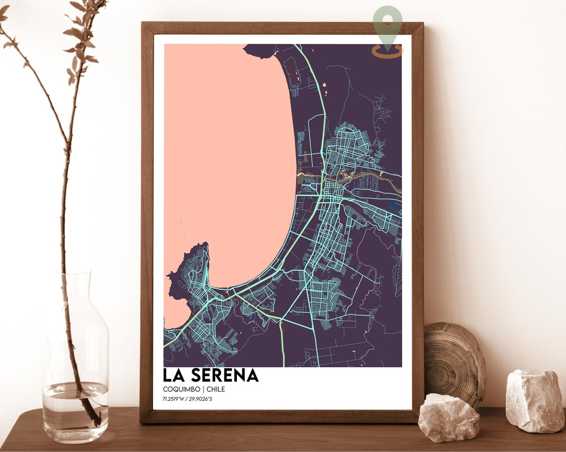 La Serena Chile City Map Minimalist Navy and Mustard Yellow Poster - Image 5