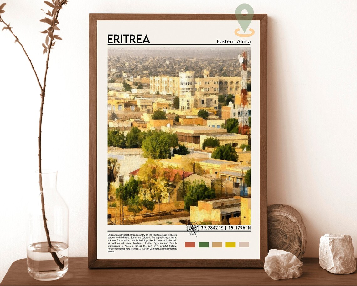 Eritrea Eastern Africa Golden Painted Cityscape Travel Poster