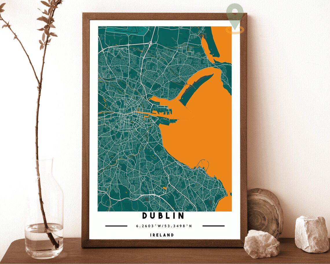 Dublin Ireland Grey Gold City Street Map Coordinates Travel Decor Poster - Image 4