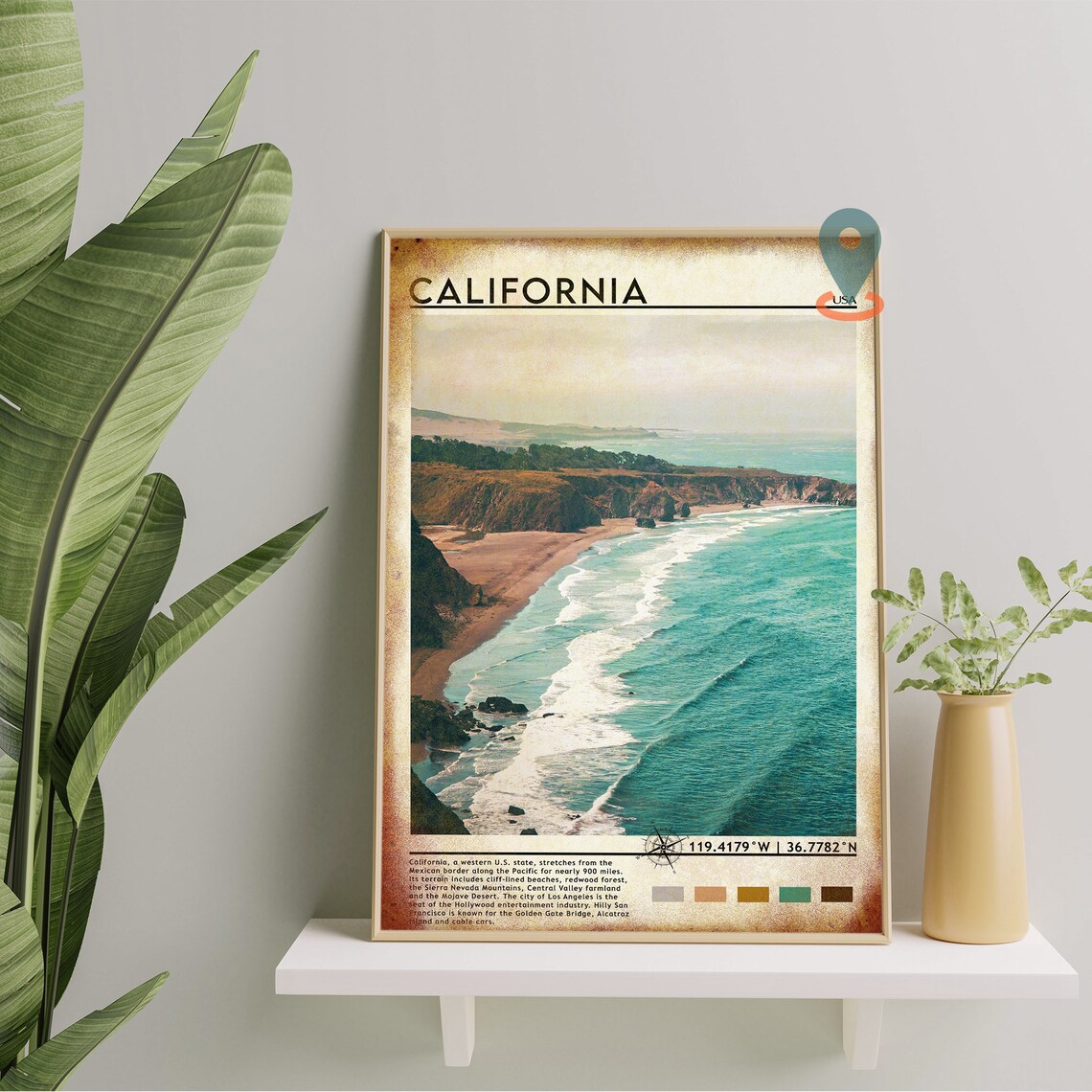 California Big Sur Coast Turquoise Waves Sandy Beach Cliffs Travel Poster - Image 4