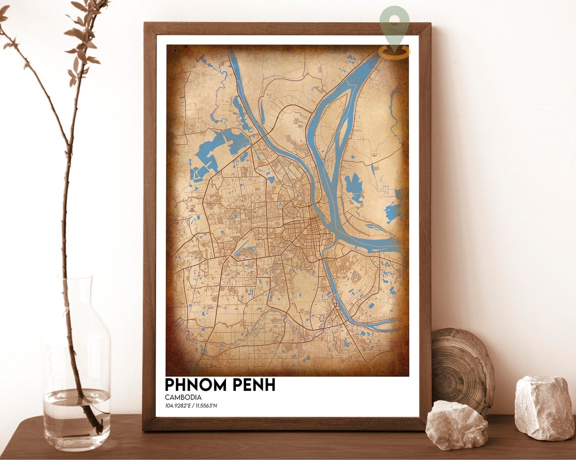 Phnom Penh Cambodia Midnight Night Lights City Map Design Poster - Image 2