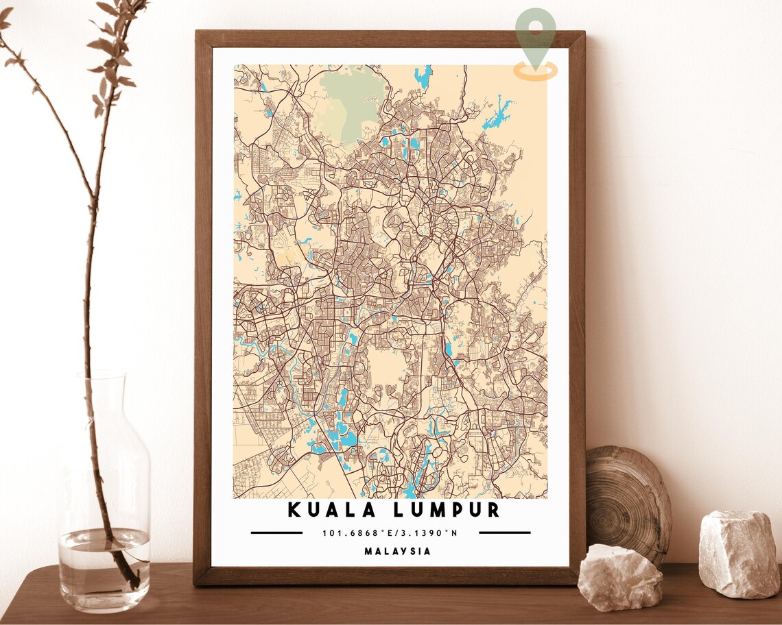 Kuala Lumpur Malaysia teal and white with orange highlights Street Map Coordinates Poster - Image 4