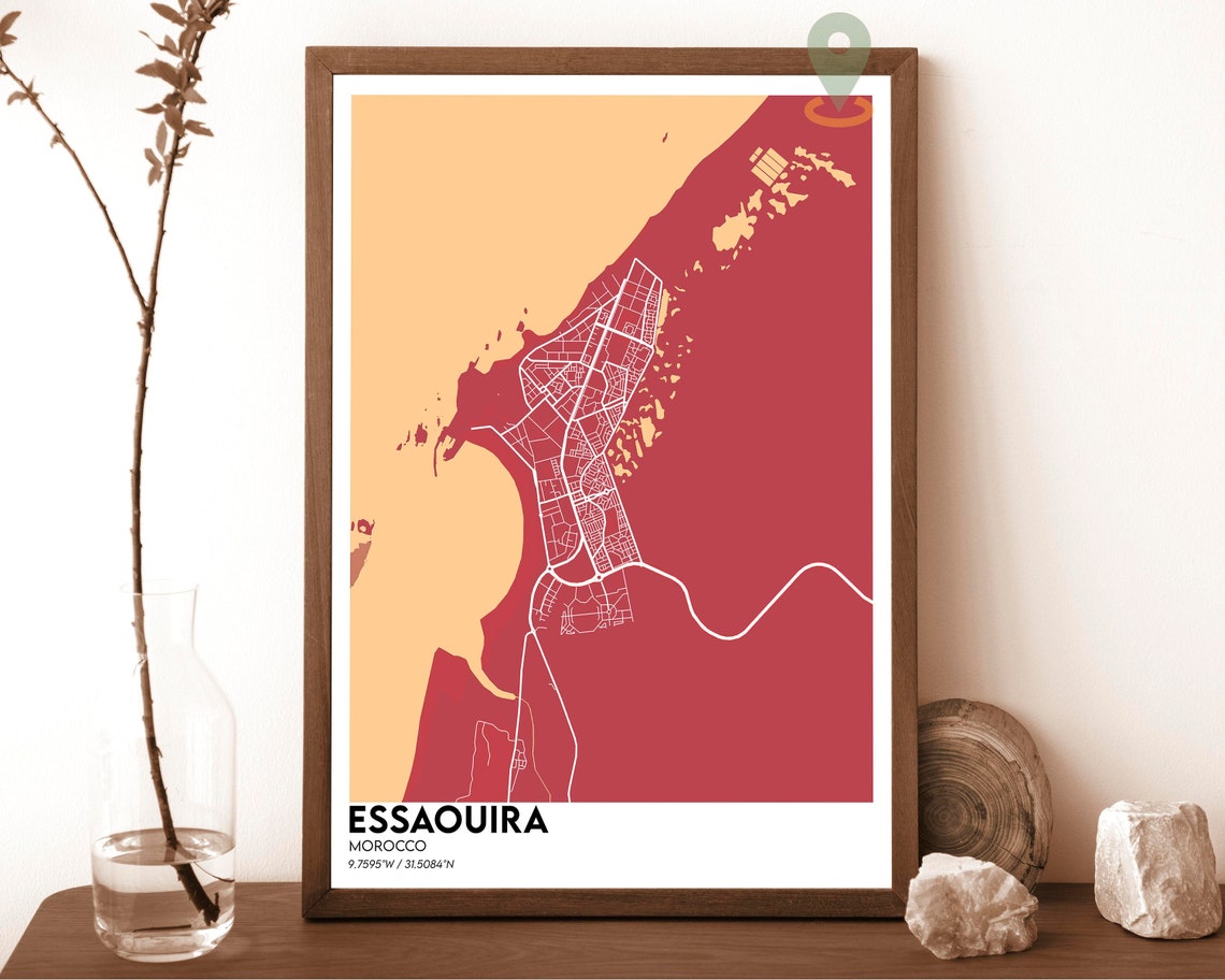 Essaouira Morocco Vintage Tan Retro Style Old City Map Poster - Image 6
