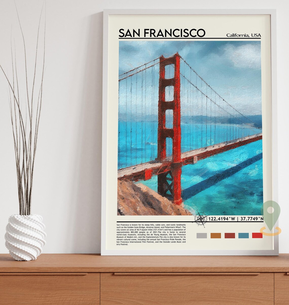 San Francisco California Golden Gate Bridge Painting Travel Poster - Image 5