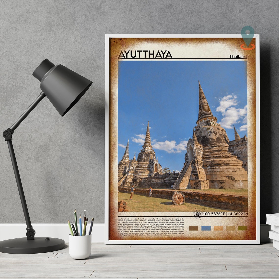 Ayutthaya Thailand Ancient Temple Ruins Sunset Travel Poster - Image 4