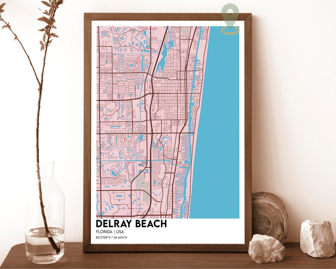 Delray Beach Florida Vintage Sepia Coastal City Map Art Poster - Image 5