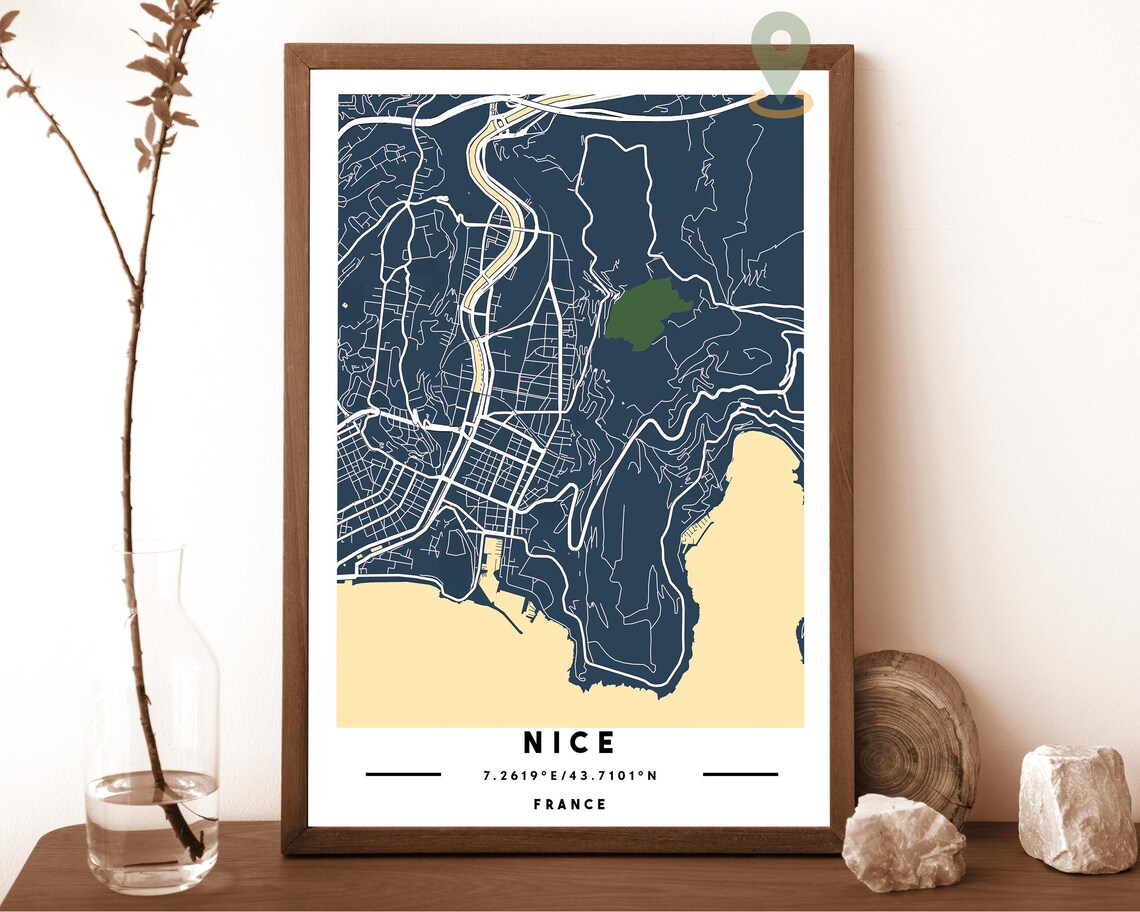 Nice France City Street Map Riviera Modern Art Print for French Riviera Fans
