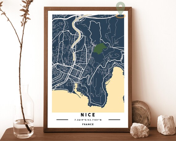 Nice France City Street Map Riviera Modern Art Print for French Riviera Fans