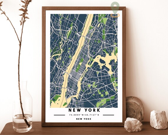 New York Manhattan City Street Map Modern Art Print for NYC Apartment Walls