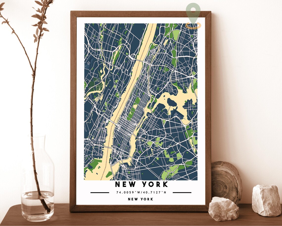 New York Manhattan City Street Map Modern Art Print for NYC Apartment Walls