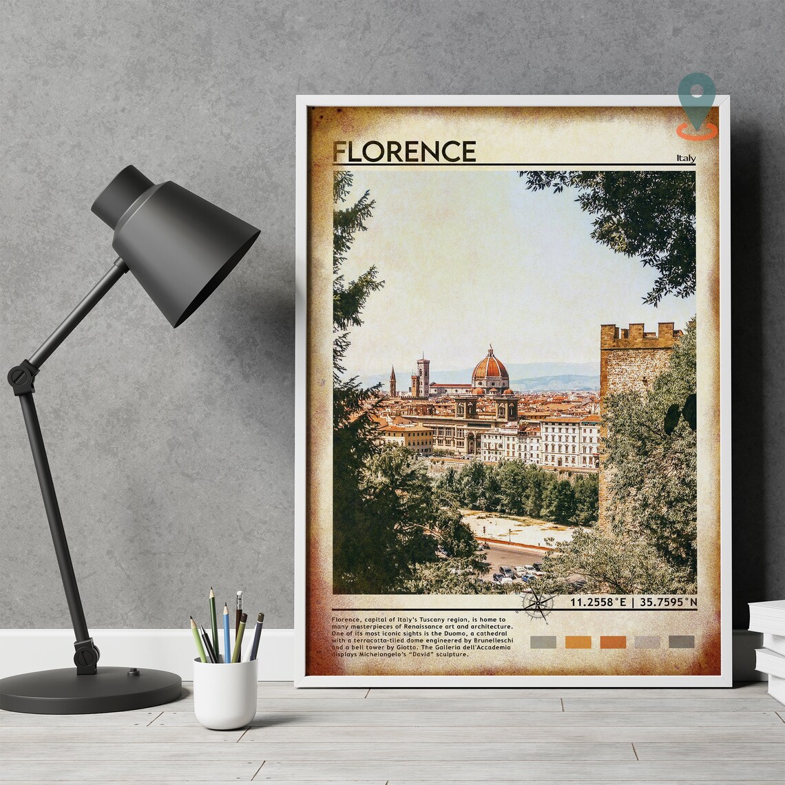 Florence Duomo Cathedral Dome View Italy Vintage Travel Facts Poster - Image 5