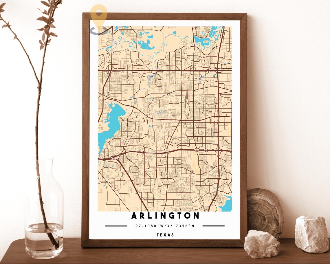Arlington Texas charcoal with orange highlights Street Map Coordinates Poster - Image 3