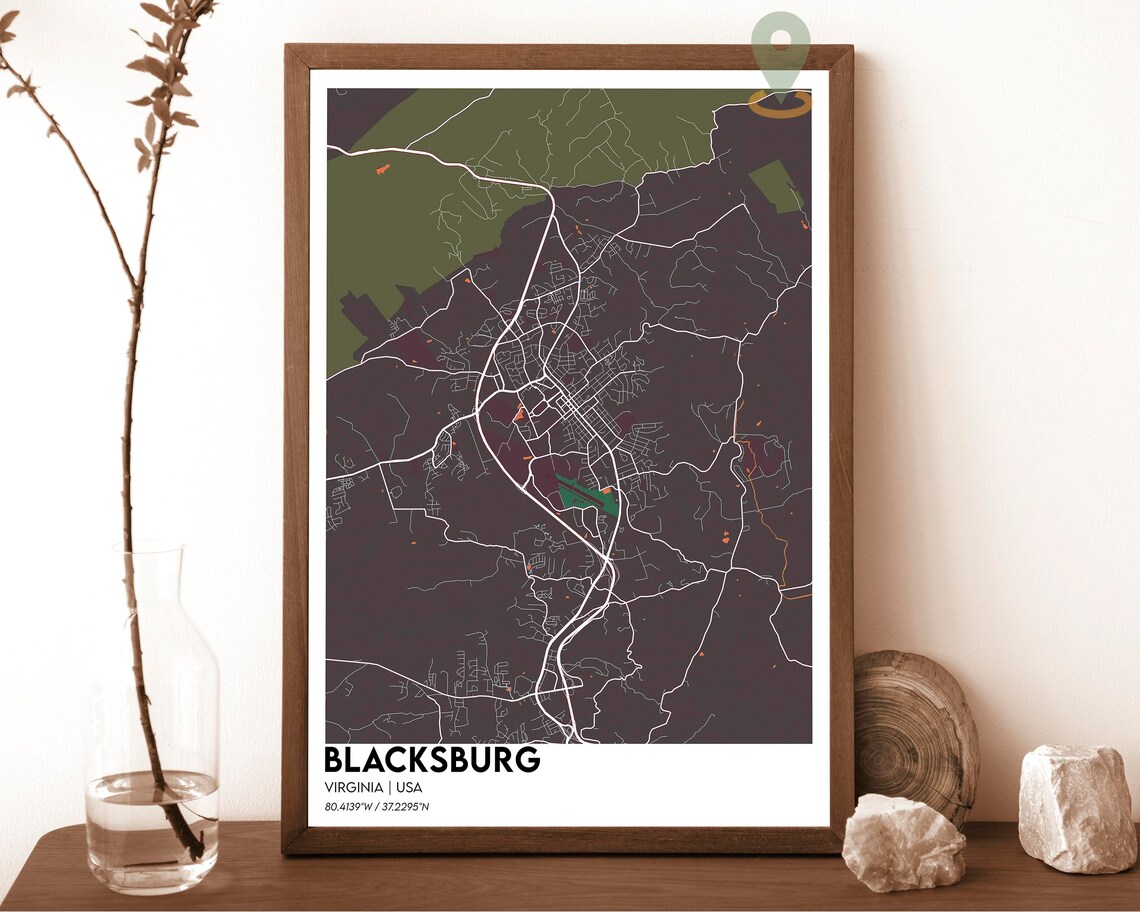Blacksburg Virginia USA City Map Poster Dark Modern Style Art - Image 5