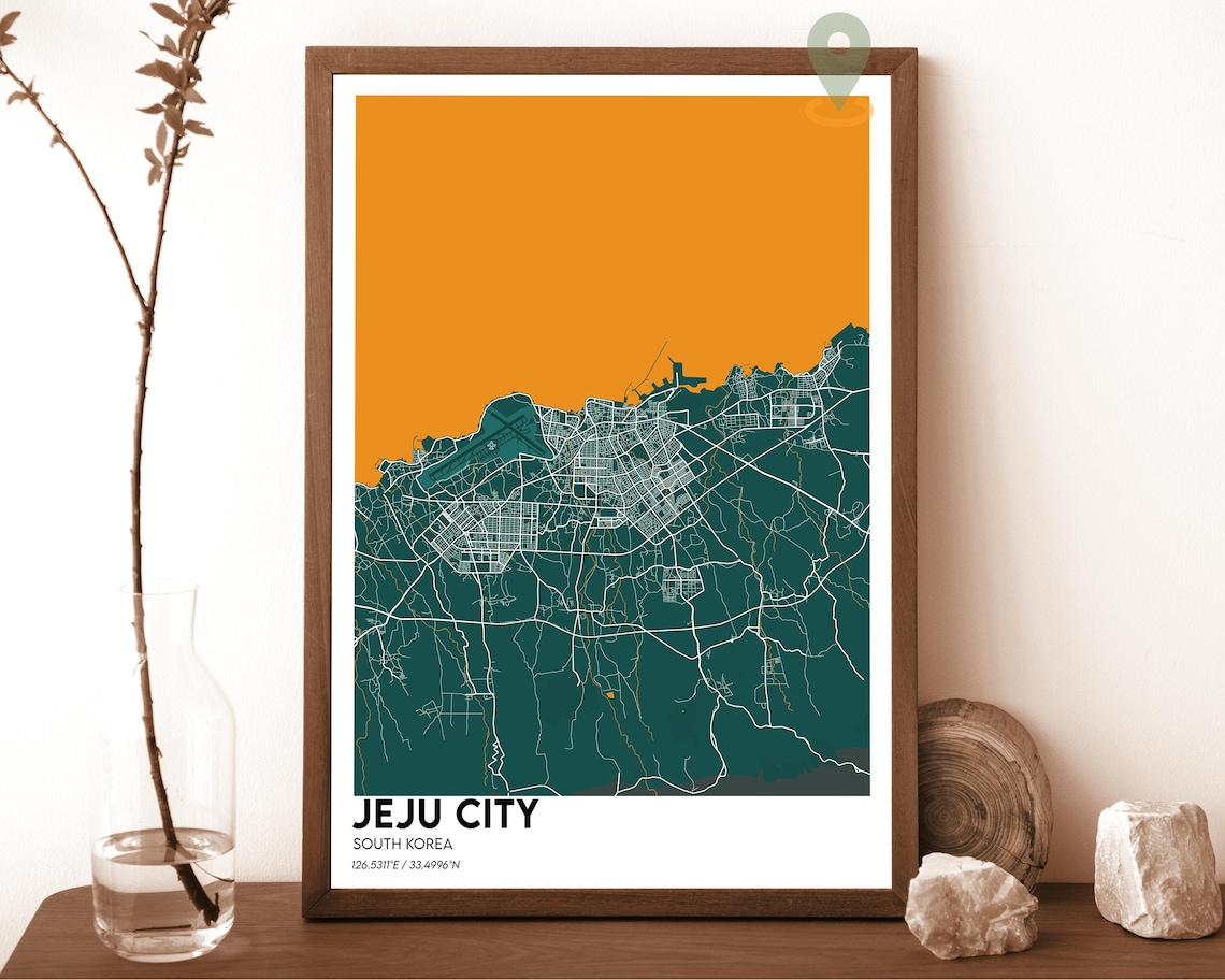 Jeju City South Korea Sepia Vintage Minimalist City Map Poster - Image 3