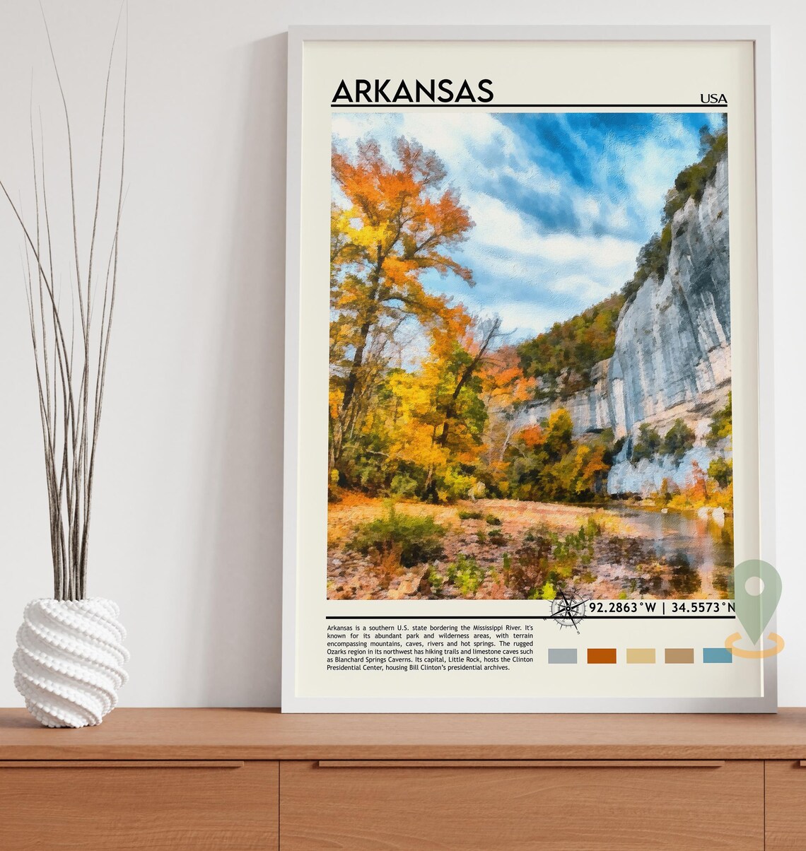 Arkansas USA Autumn Forest River Bluffs Scenic Travel Poster - Image 5