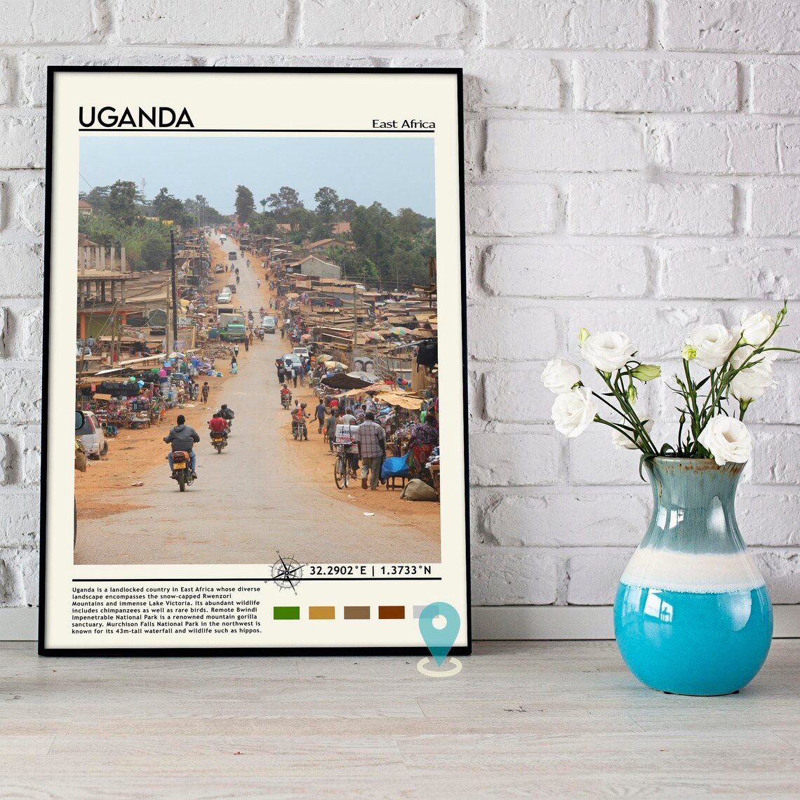 Uganda East Africa Bustling Market Street Scene Travel Poster - Image 4