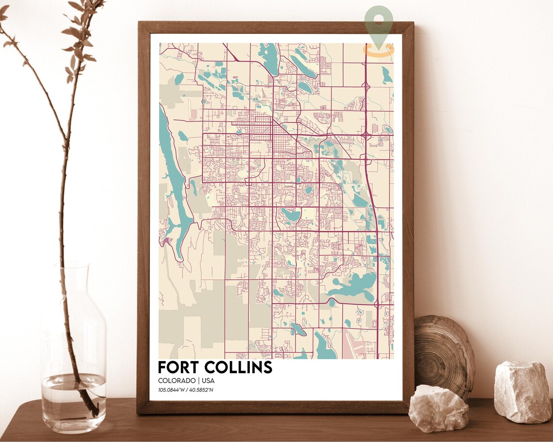 Fort Collins Colorado USA Contemporary Dark City Map Street Art Poster - Image 6