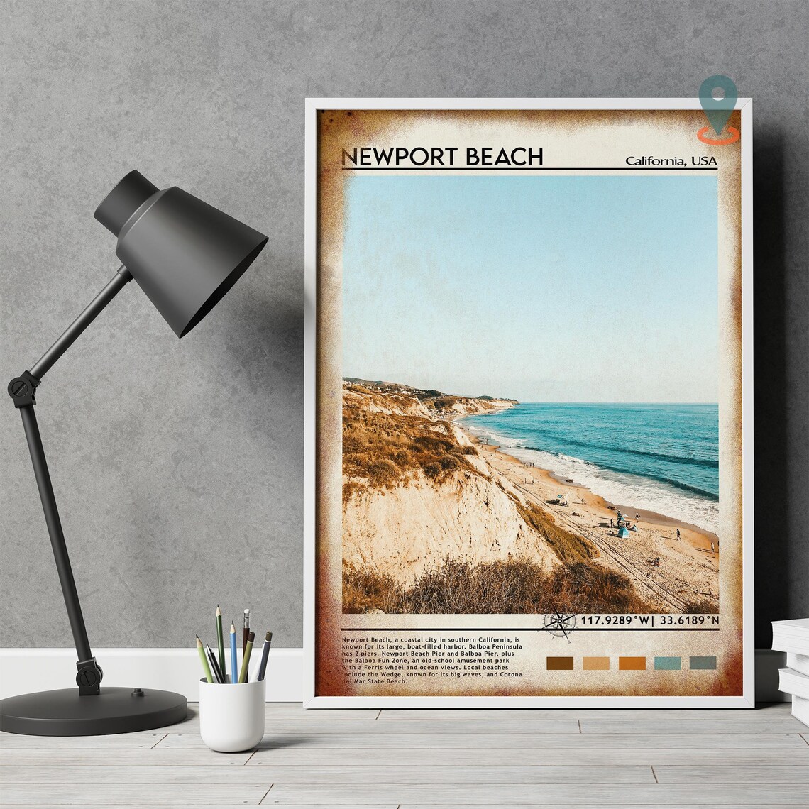 Newport Beach California Golden Cliffs Surf Beach Travel Poster - Image 5
