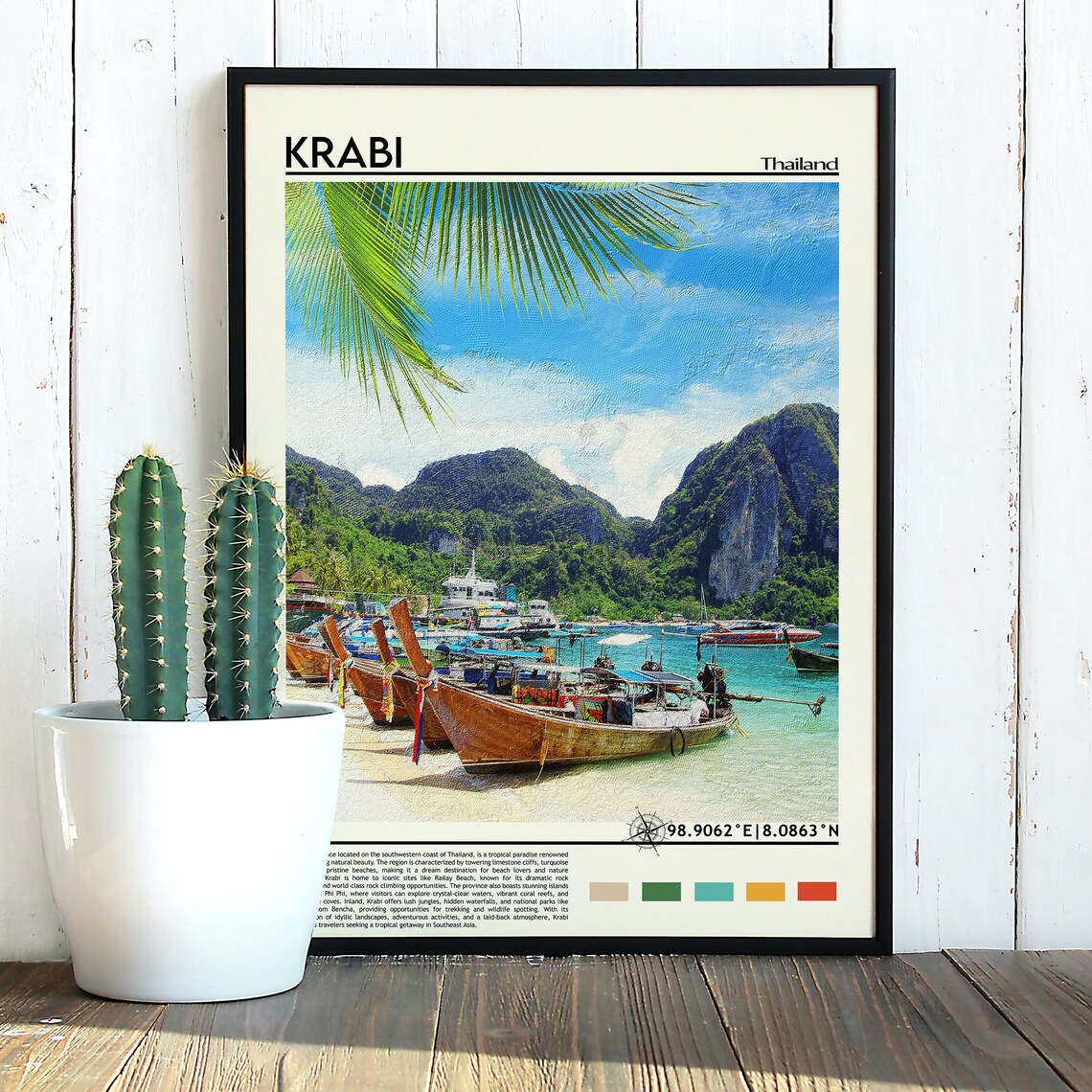 Krabi Thailand Longtail Boats Tropical Beach Travel Art Poster - Image 3