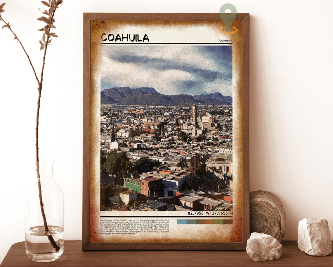 Coahuila Mexico Colonial City Skyline Mountain View Travel Print - Image 6