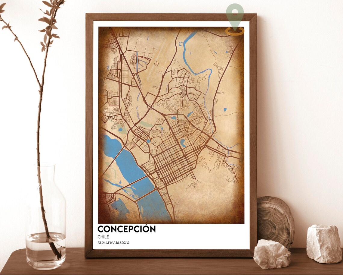 Concepcion Chile Dark Cyan Bay River Modern City Map Art Poster - Image 3