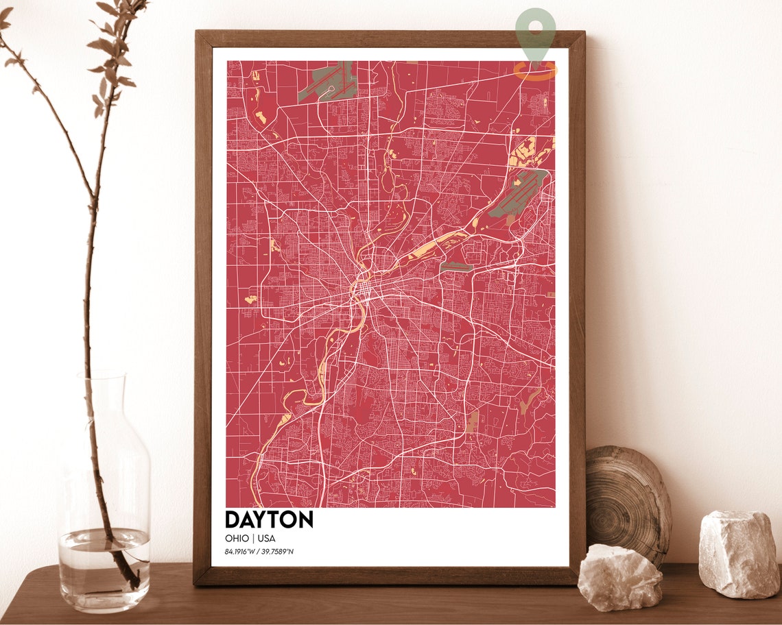 Dayton Ohio Blush Pink Modern City Map Street Grid Art Poster - Image 4