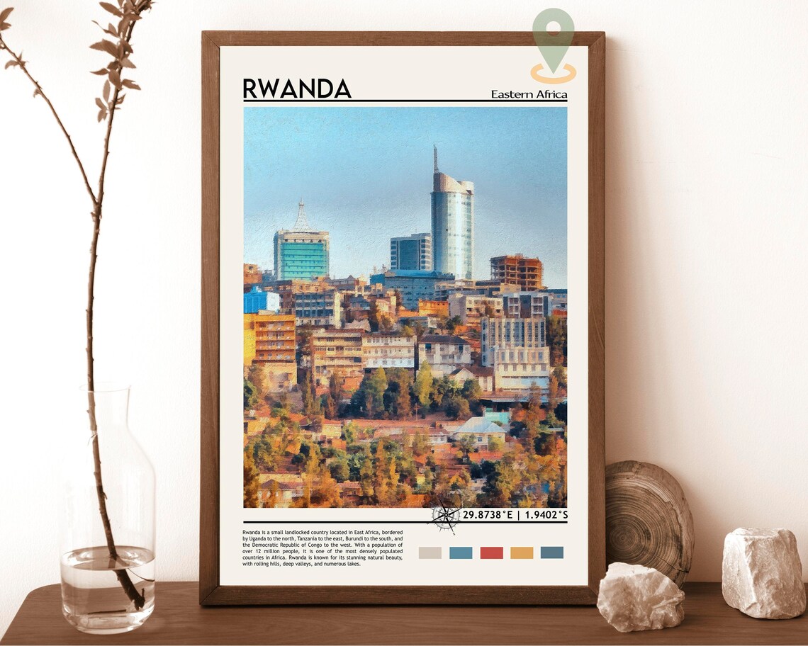 Rwanda Eastern Africa Kigali City Skyline Hills Travel Poster