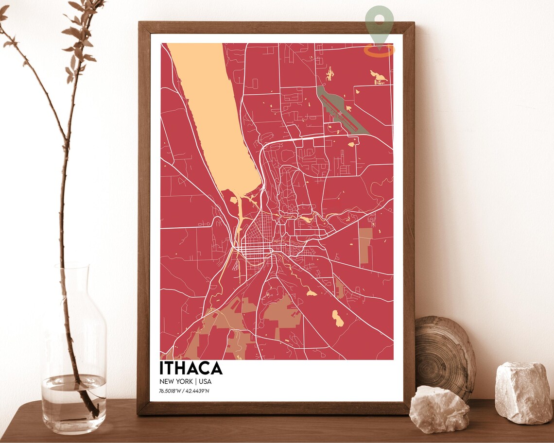 Ithaca New York Dark Cyan Modern Minimalist City Street Map Wall Art - Image 3
